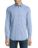 Diamond-Print Long-Sleeve Sport Shirt, Blue
