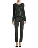 Eve Sequined-Dot Short-Sleeve Sweater, Fir