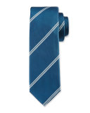 Diagonal-Stripe Silk Tie, Teal/White
