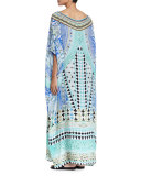 Printed Embellished Round-Neck Maxi Caftan Coverup, Andalusia