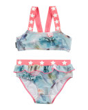 Naila Fish-Print Bikini, Blue Pattern, Size 9M-10