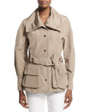 Snap-Front Belted Safari Jacket, Sand Dune
