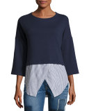 Faux 2-in-1 Sweatshirt & Shirt Combo Top, Navy
