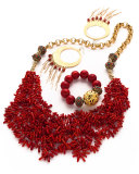 Long Multi-Strand Coral Necklace, Red