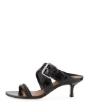 Mora Buckle Kitten-Heel Slide Sandal, Black