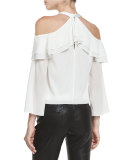 Layla Cold-Shoulder Ruffle Blouson Top, Cream