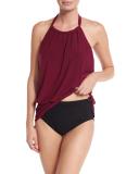 Cybil Blouson Tankini Swim Top, Merlot