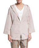 Hooded Taffeta Zip-Front Jacket, Light Pink
