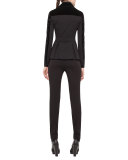 Velvet Jersey-Panel Moto Jacket, Black