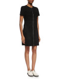 Short-Sleeve Zip-Front Suede Dress