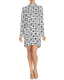 Long-Sleeve Polka-Dot Shirtdress, Caviar