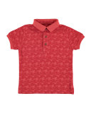 Pique Palm-Print Polo Shirt, Red, Size 3-7