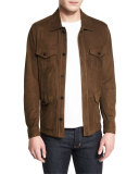 Lightweight Suede Button Jacket, Olive