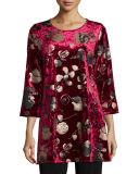 3/4-Sleeve Panne Velvet Tunic W/ Shimmer 