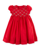 Cap-Sleeve Smocked Twill Dress, Red, Size 5-6X