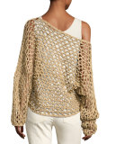 Crochet Oversized Boat-Neck Sweater, Beige