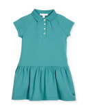 Cali Smocked Raglan Polo Dress, Turquoise, Size 4-14