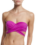 Wrap-Front Bandeau Swim Top, Fuchsia