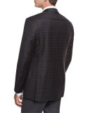Check Super 130s Wool Two-Button Sport Coat, Brown/Blue