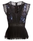 Aaliyah Cap-Sleeve Lacy Fringed Blouse, Multi