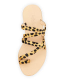 Sarie Leopard-Print Calf-Hair Sandal, Brown