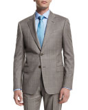 G-Line Windowpane Two-Piece Wool Suit, Tan