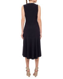 Sleeveless V-Neck Midi Dress, Navy