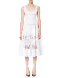 Sleeveless Eyelet A-Line Midi Dress, White
