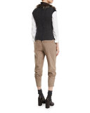 Suede Drawstring Jogger Pants, Grain