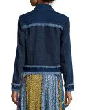 Paisley Denim Jacket W/Fringe Trim, Navy