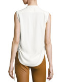 Sleeveless Crepe Drawstring Blouse, White