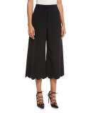 Scalloped Wool-Blend Culottes, Navy