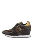 Dean Camouflage-Print Wedge Sneaker, Army/Desert/Black