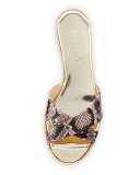 Panna Snake-Print Crisscross Slide Sandal, Tea Rose