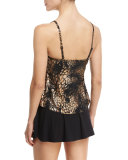 Rita Metallic Tiered Tankini Swim Top, Black/Gold, Plus Size