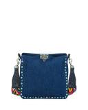 Rockstud Rolling Medium Flip-Lock Messenger Bag, Denim/Multi