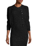 Soutache Embroidered 3/4-Sleeve Cardigan, Black