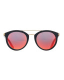 Dalziel Round Iridescent Sunglasses, Black/Inferno Red