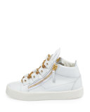 Chain Leather Mid-Top Sneaker, Bianco