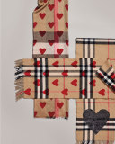 Giant Check Sequin Heart Cashmere Scarf, Camel/Black