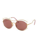 Waved Monochromatic Open-Inset Sunglasses