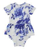 Frannie Porcelain Flowers Play Dress, Gray/Royal, Size 3-12 Months