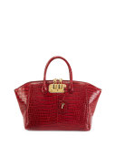 Brera 32 Crocodile Satchel Bag, Cranberry 