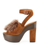 Gretchen Fur Ankle-Wrap Sandal, Brown