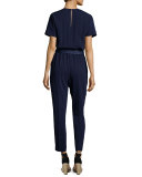 Rumi Short-Sleeve Faux-Wrap Jumpsuit, Blue