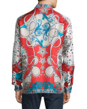 Baroque & Star Printed Long-Sleeve Silk Shirt, Red/Blue
