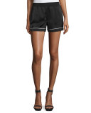 Piped Silk Satin Lounge Shorts, Black