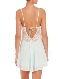 Mist Lace-Inset Short Chemise, Light Blue
