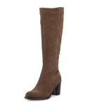 Phebe Suede Chunky-Heel Knee Boot, Stone