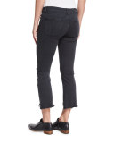 Lara Cropped Flare-Leg Jeans with Ripped Knee, Black